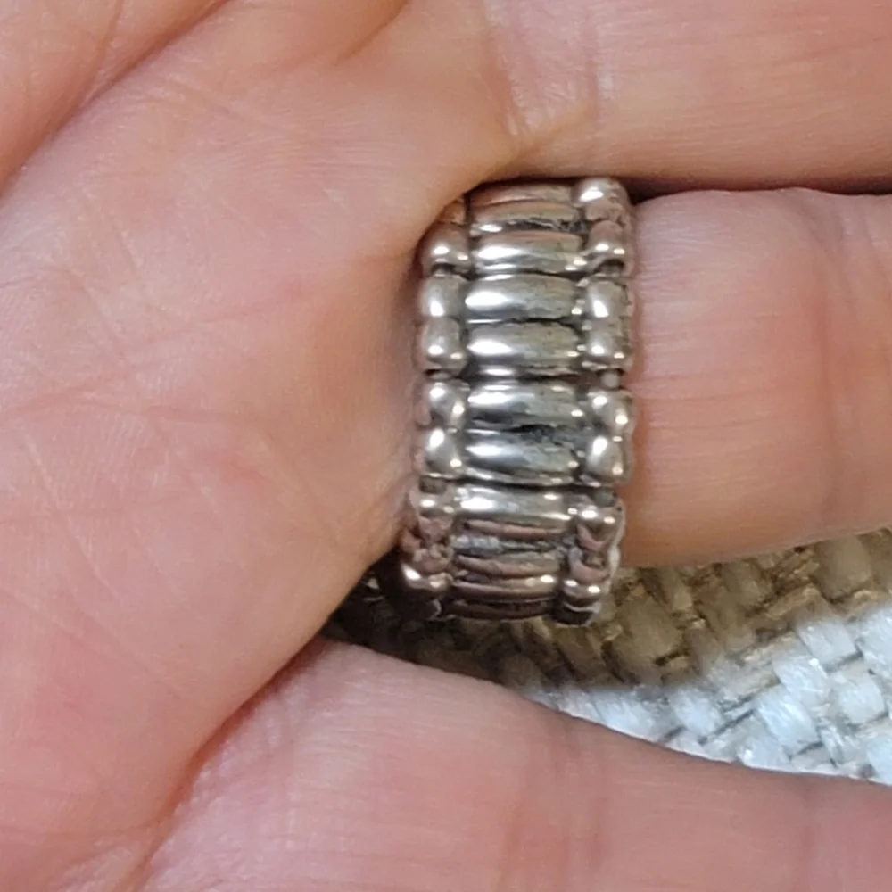 Vintage Silver Tone Rhinestone Stretch Cocktail Statement Ring Boho Floral